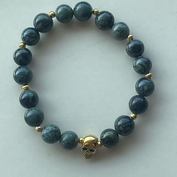 Kambaba skull crystal stone ONE NEW stretch bracelet green black handmade medita - Picture 4 of 9
